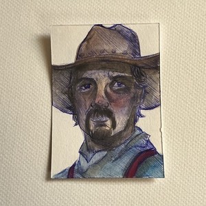 ACEO Art Card Original Eye Watercolor “ Cowpoke Cowboy ” 2.5in.3.5in - Bunnyarts