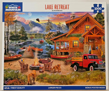 WHITE MOUNTAIN "Lake Retreat" 1000 Piece Puzzle LARGE PIECES 24"X30"