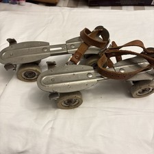 Vtg Antique Metal Roller Skates Chicago Clamp On Pat. 1910193 Leather Straps