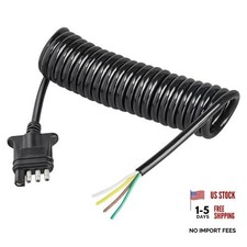 4 Way Flat Trailer Wiring Harness Coiled Cable 10.5 Feet, Stretchable 4 Pin