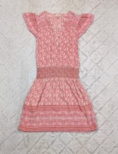 Faherty Dress Womens S Pink White Floral Mini Sundress Smocked Boho Feminine