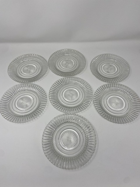 Vintage Anchor Hocking Queen Mary Ribbed Glass 6" Bread Plates - Set of 7