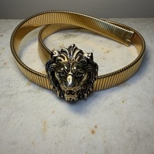 Accessocraft NYC VTG Lion Head Gold Tone Metal Stretch Coil Belt 27" 80s USA