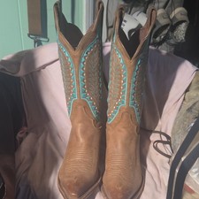 Justin Women’s Brown Western Cowboy Boots US 6.5 Turquoise Stitching 0118 EP