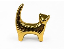 Gold Cat Figurine Ceramic Statue Ring Holder Tabletop Ornament Home Decor Sculpt