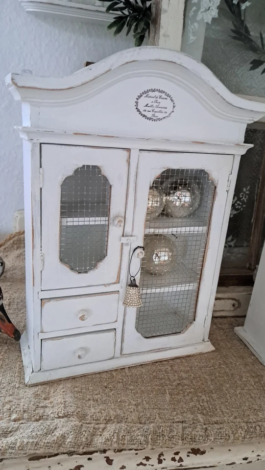 Wandschränkchen weiß Holz shabby chic - Bild 4 von 4