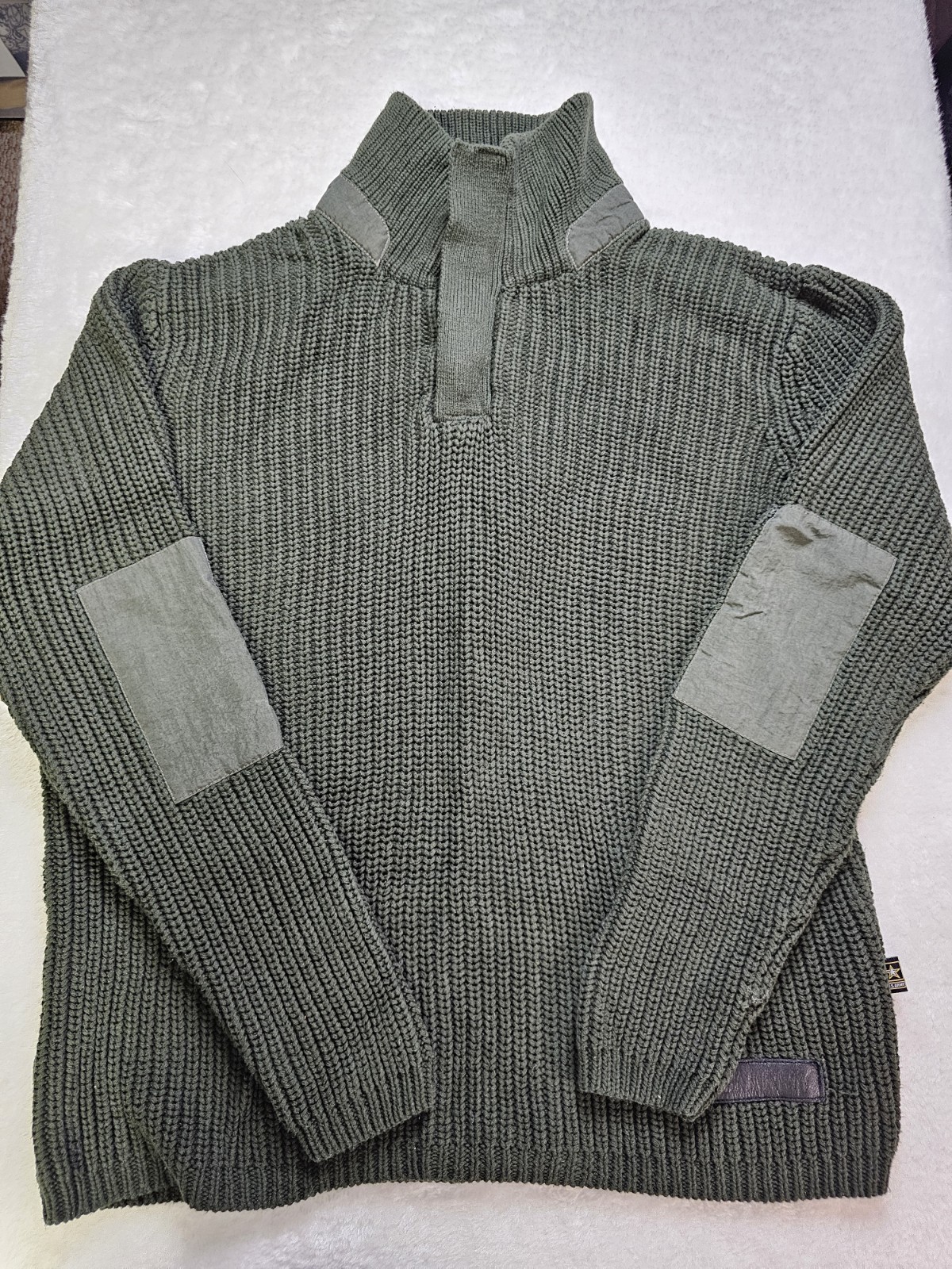 US Army Cableknit 1/4 Button Pullover Sweater Wit… - image 1