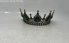 Gold Tone Green Jewel Accent Floral Design Costume Decorative Tiara Crown