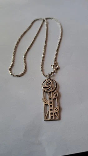 CJL CARRICK Sterling silver  Glasgow Rose Pendant 16" Chain Necklace,HALLMARKED
