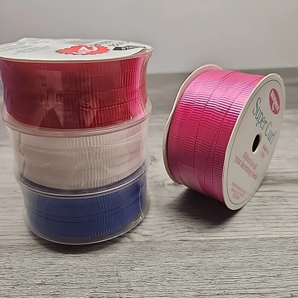 Cinta rizadora roja, blanca, azul y rosa intenso totalmente nueva en paquete Foto 3 de 4