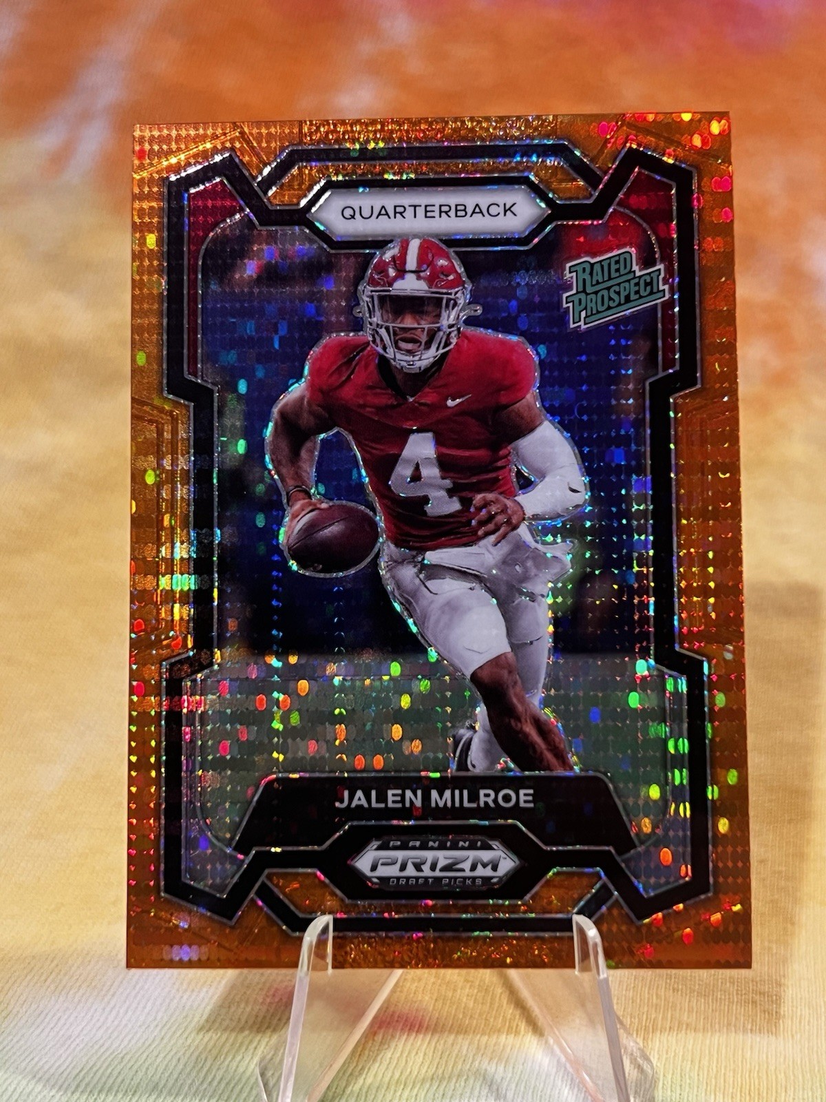 2024 Prizm DP Jalen Milroe Rated Prospect Orange Pulsar /49 (Bama) (Seahawks)