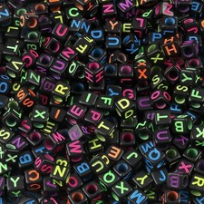 5packs 6x6mm Acrylic Letter Beads, Black  Color Beads for DIY Jewelry Crafts