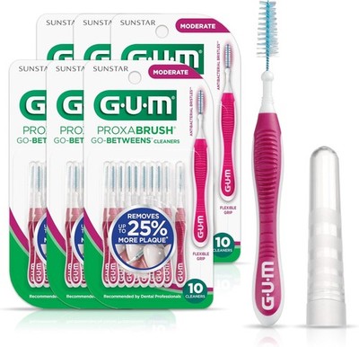 GUM Proxabrush Go-Betweens Moderate Brushes - Soft Bristled Picks (6-Pack)