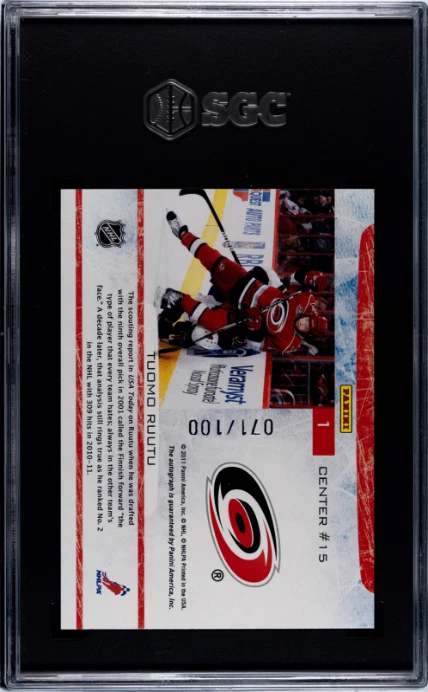 2011-12 Panini Certified #1 Tuomo Ruutu Carolina Hurricanes /100 SGC 10 / 10 - Image 2 of 2