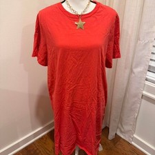 Old Navy Womens XL Red Cotton Short Sleeve Crew Neck Midi T-Shirt Dress Casual