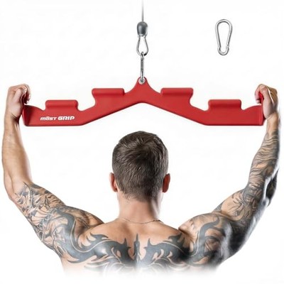 LAT Pull Down Bar with 6 Ergonomic Handles, Neutral Grip LAT Pulldown Red