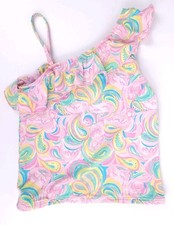 Lilly Pulitzer Youth Size 8 Pink Flamingo Turquoise Ruffle Tankini Swim Top