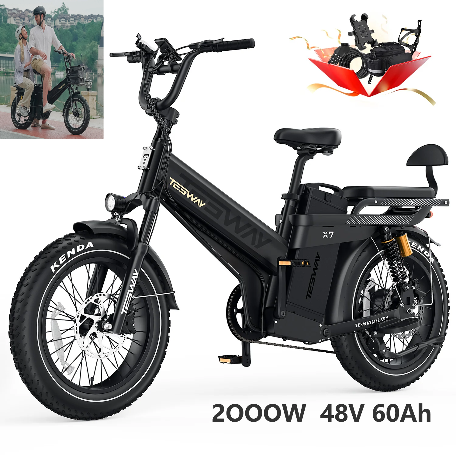 TESWAY X7-PRO 20'' Electric Bike 52V 60Ah Fat Tyre 100N.m 320km E-Mountainbike