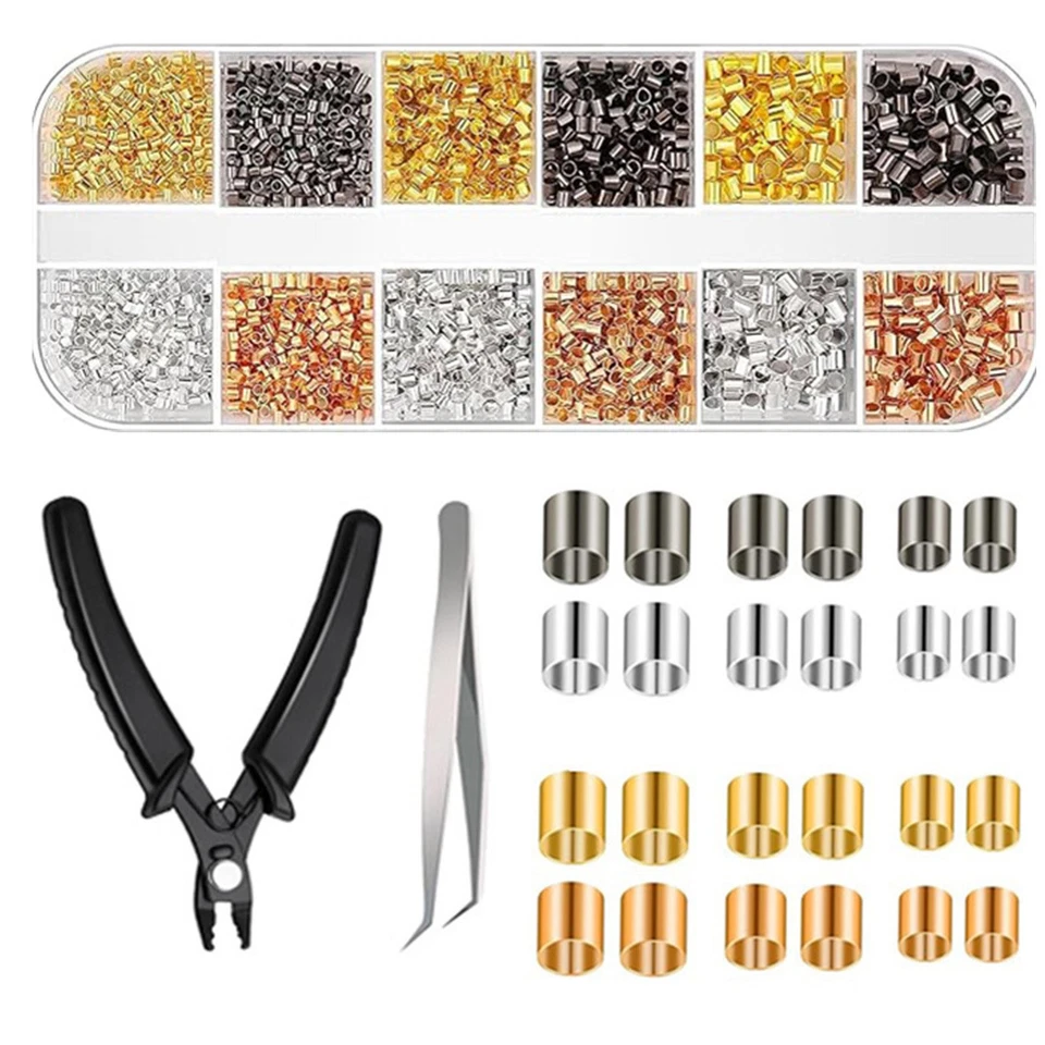 2200PCS/Set Plated Copper Crimp Tubes Beads Accessories For Jewelry Making - Image 4 of 4