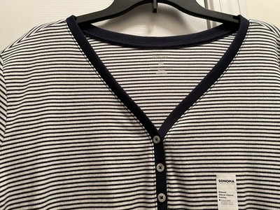 Sonoma Plus 3X Navy Striped Ribbed Elbow Sleeve Henley, New w/Tags