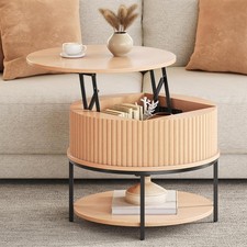 YITAHOME Lift Top Coffee Table, Round Coffee Table with Fluted Design and Hidde