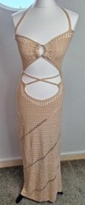 Boho Crochet Style Cut-Out Maxi Dress - Beige/Stone - Size S
