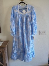 Eileen West Cotton Long Sleeve Long Nightgown Blue Floral Large New