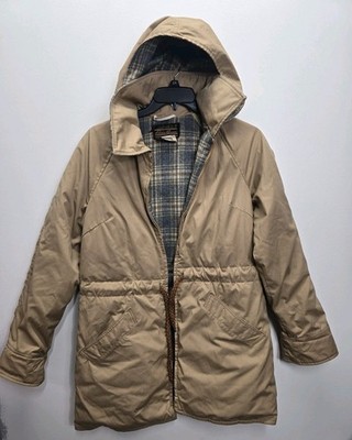 Vintage Eddie Bauer Down Jacket Women's L Blanket Lined 80s Hooded Chore 