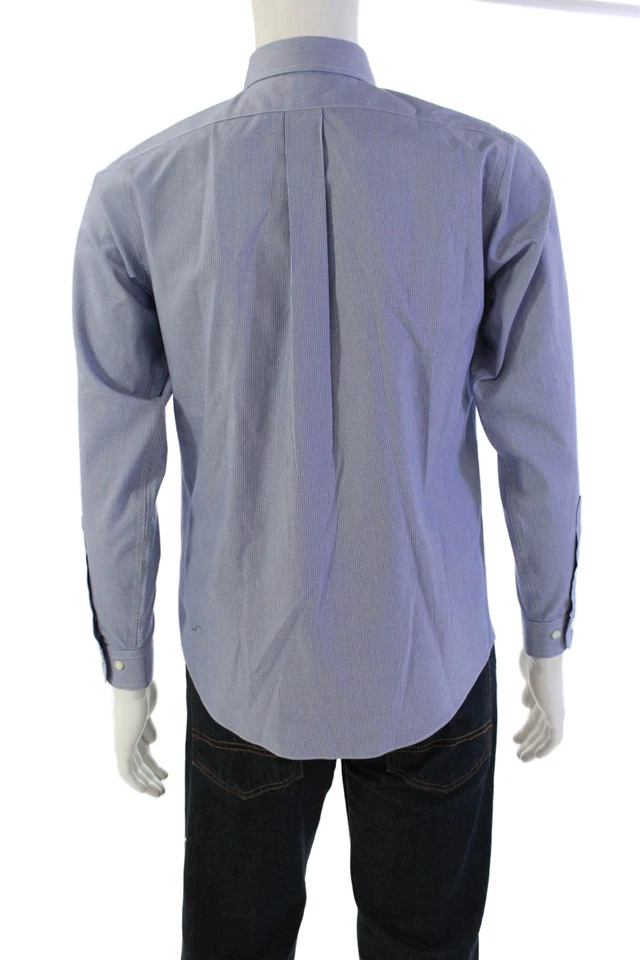 Brooks Brothers Mens Mini Houndstooth Print Button Down Shirt Blue Size 18 - Image 4 of 4