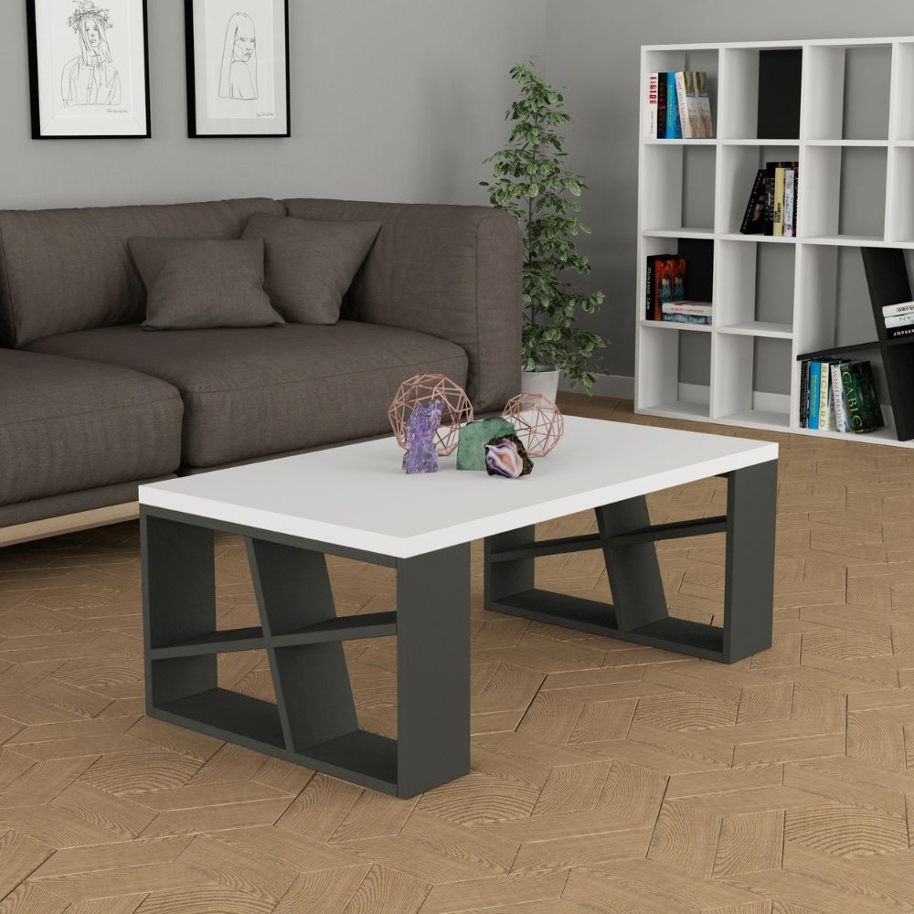EffeZeta Tavolino da salotto Honey piano bianco e gambe antracite