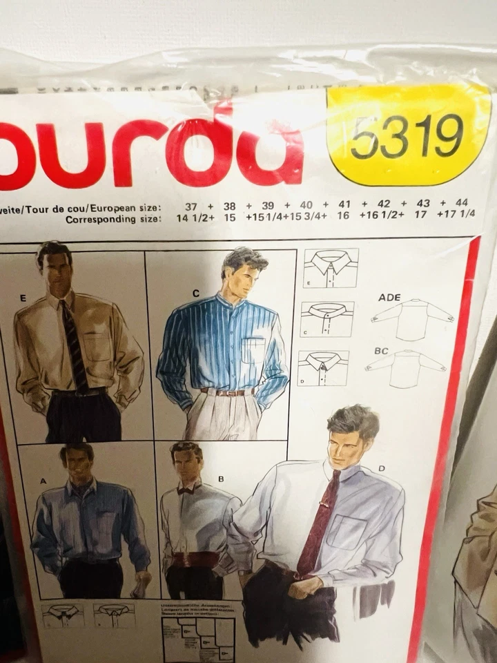 Vintage BURDA Sewing Craft Pattern #5319 Men's Shirt 14½-17¼ Uncut  - Image 2 of 3