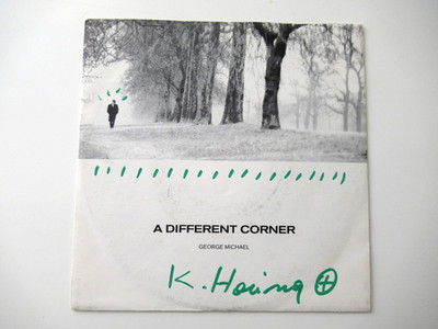 KEITH HARING: Vinyl Single 7'' GEORGE MICHAEL ''A DIFFERENT CORNER'',  SIGNIERT