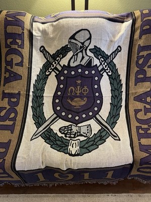 Omega Psi Phi Woven Tapestry Throw Blanket Crest Shield USA Made Pure Country