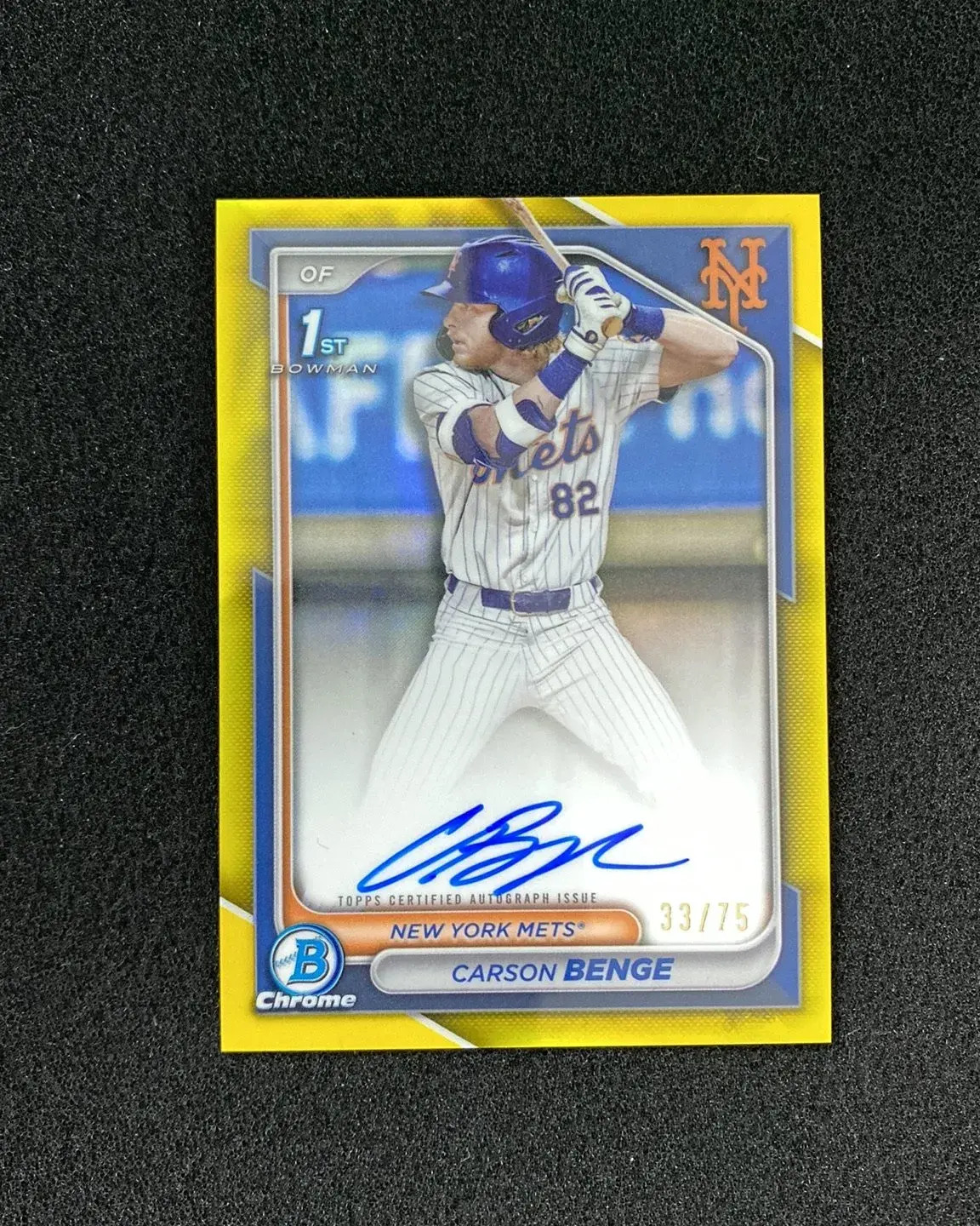 2024 Bowman Draft Chrome Yellow #CPA-CBG Carson Benge 1st Auto 33/75 Mets QI95