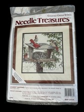 New Needle Treasures CAUGHT NAPPING Cat Cardinal Counted Cross Stitch Kit 02669