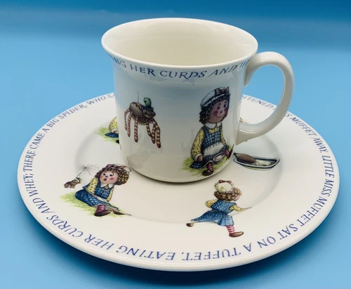 Queen's China India “Little Miss Muffet" Set Plate And Cup Kids Nursery Rhymes