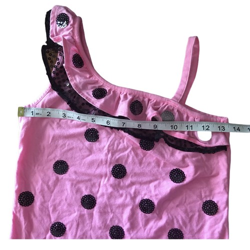Justice For Girls Top SIZE 14 Pocket Dots Pink Black - Picture 4 of 5