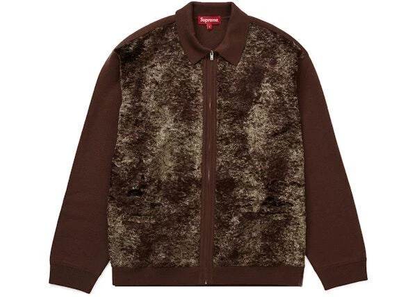 Cardigan zippé en fausse fourrure Supreme marron taille grande