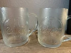 2 VTG Coca Cola Embossed Frosted Glass Coke Mugs Ice Cream Float Cups 12oz USA