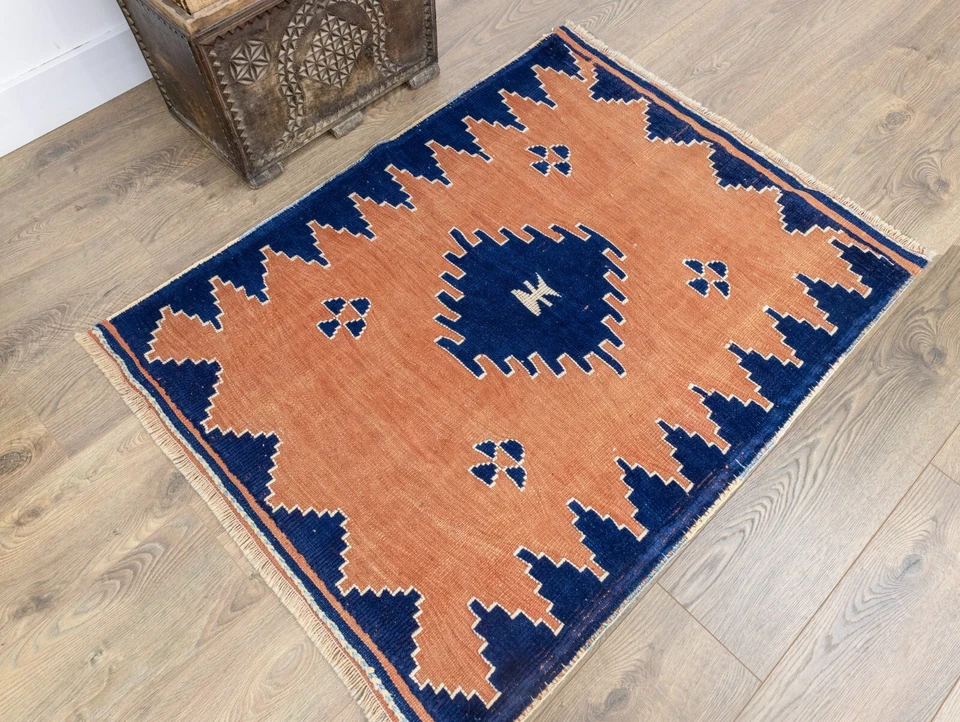 Alfombra moderna minimalista Oushak hecha a mano 3,1x3,11 pies estilo navajo turco vintage Foto 2 de 4