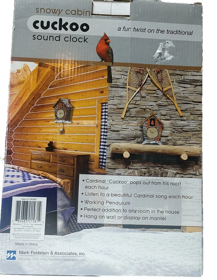 Snowy Cabin Cardinal Cuckoo Clock-Hang on Wall or Display on Mantel-New Open Box - Image 3 of 4