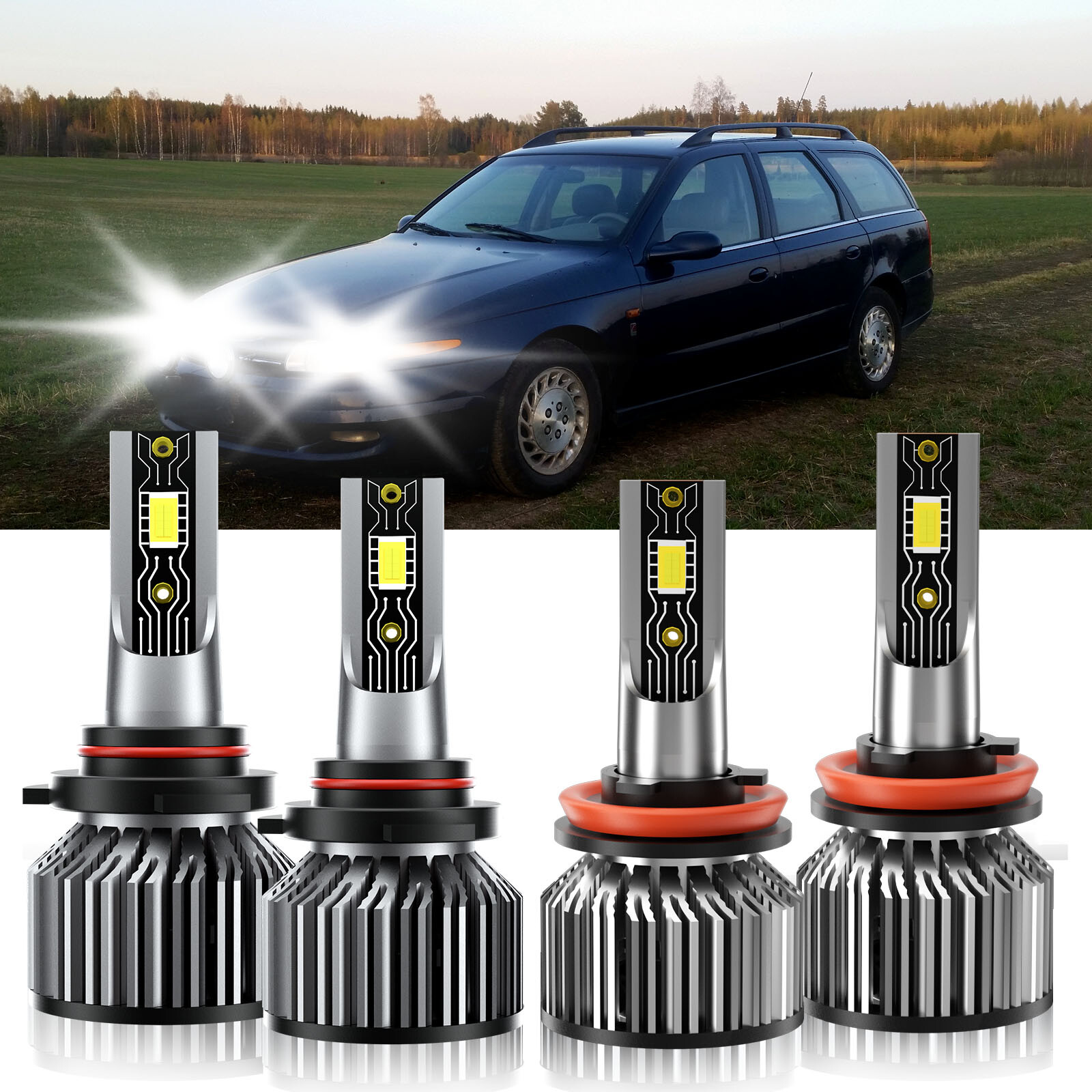 9005 H11 LED Headlight Bulbs for 2003 Saturn LW200 High Low Beam 26000LM