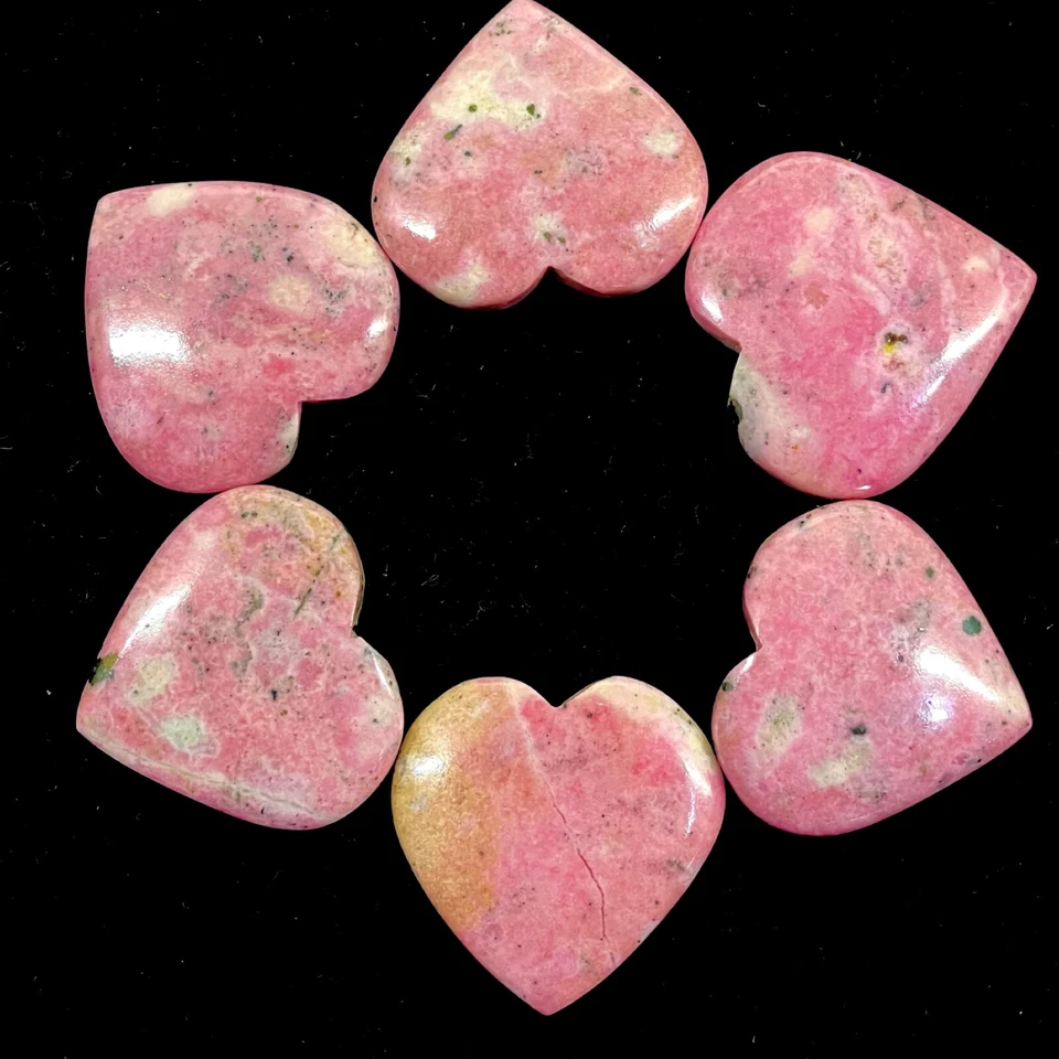 Lote de 6 piedras preciosas de cabujón sueltas en forma de corazón de rodonita natural de 30-33 mm Foto 3 de 4