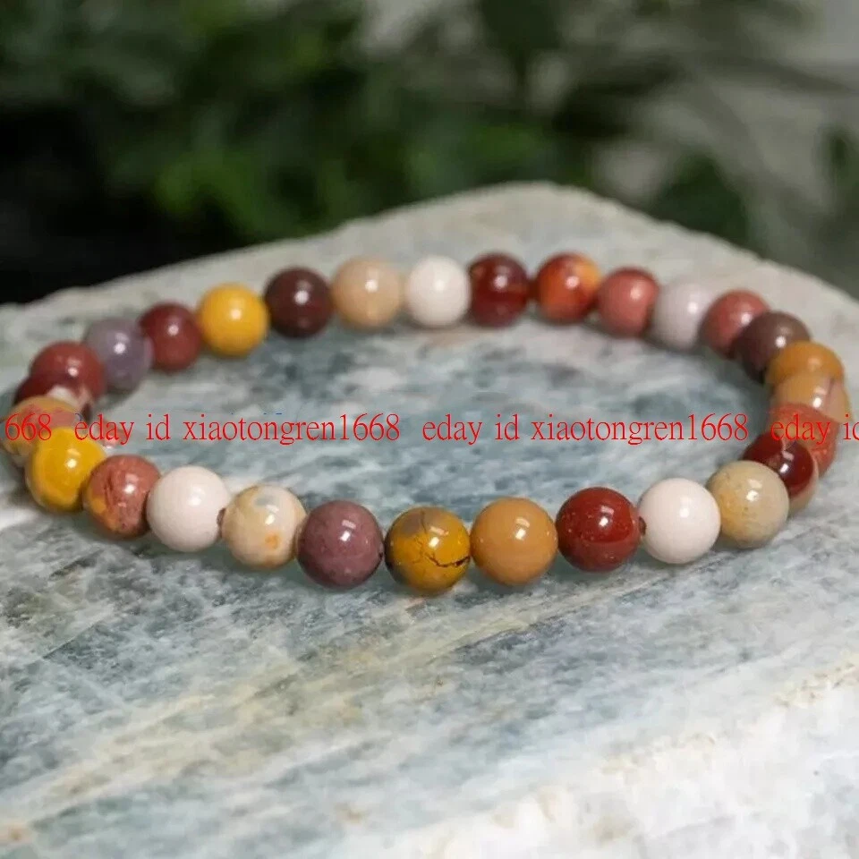 VALENTINO Bracciale curativo perle pietre preziose diaspro mookait moda naturale 8 10 mm 7 5"