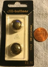 2 Gold Plated & Brass Tone Metal Shank Buttons 5/8" 15mm DILL German 1 Card 3792
