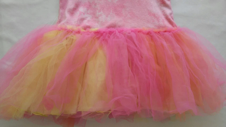 Sobreposição de tutu de renda enfeitada rosa/amarela Knit Works para meninas tamanho 6 - Imagem 3 de 4