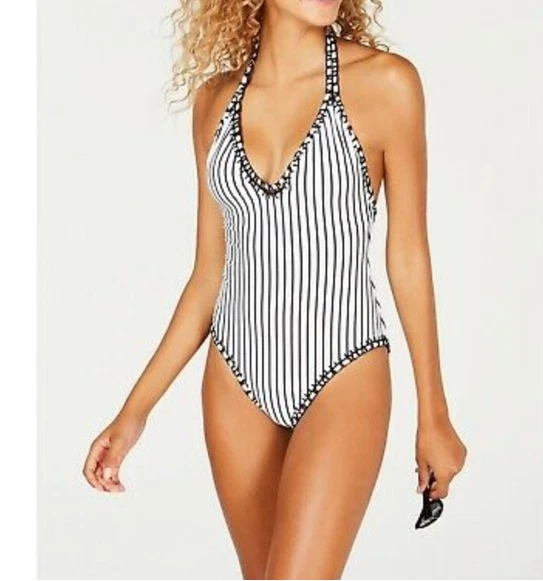 Traje de baño para mujer Bar III blanco y negro marca estándar Plunge Mio One Piece L Foto 4 de 4