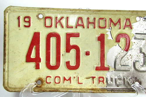 Vintage 1973 Oklahoma Commercial Truck License Plate 405 123 Retired State Tag - Foto 2 di 4