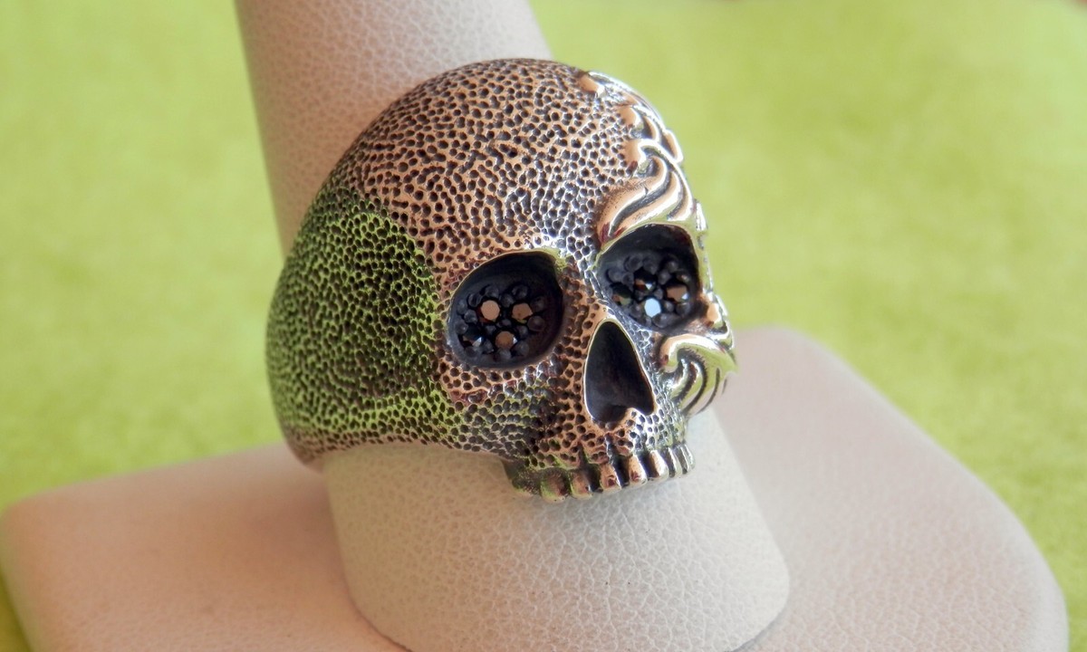 David Yurman Sz11 Men's Ring SSilver Waves Skull with Pave David Yurman Sz11 Men's Ring SSilver Waves Skull with Pave
