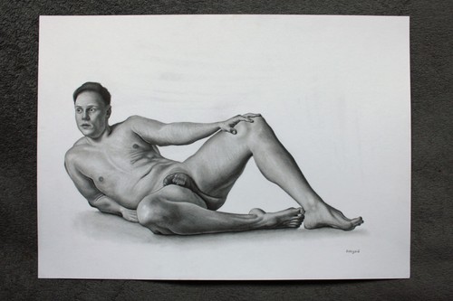 ORIGINAL male nude front view graphite pencil realism modern drawing classical - Picture 2 of 22